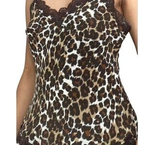 EXPRESS Silk Camisole Lace Trim Leopard Print Animal Print Women’s Size Medium